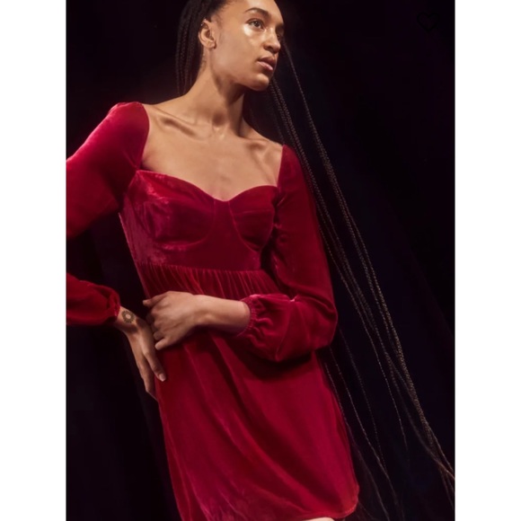 Reformation Dresses & Skirts - Reformation Chestnut Rhubarb Red Velvet Babydoll Dress 10 NWT $248